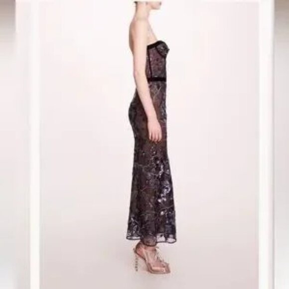 MARCHESA NOTTE***Elegant Black and Blue Strapless Midi Dress**US 4 $795 NWT - Picture 5 of 6